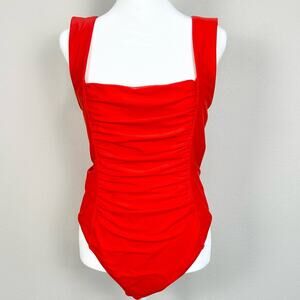 J.Crew Ruched Square-neck One-Piece Swimsuit Red Size 14